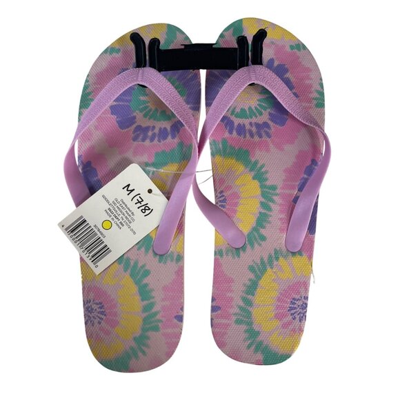 Flip Flops Womens Size Medium 7-8 Pink Tie Dye New Rubber Sandals Beachwear - Picture 1 of 7